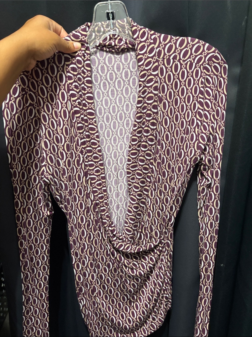 Ann Taylor Long-Sleeve Purple Geometric Wrap-Style Dress